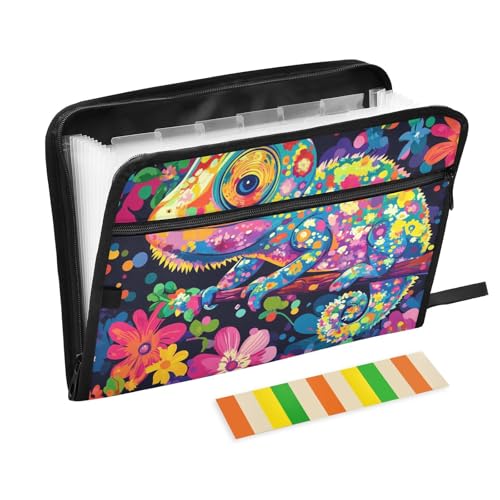 KLL Akkordeon-Aktenordner, Fächer, erweiterbar, Kunststoff, Büro-Papier-Organizer mit Reißverschluss, für Büro, Beauty-Chamäleon von KLL