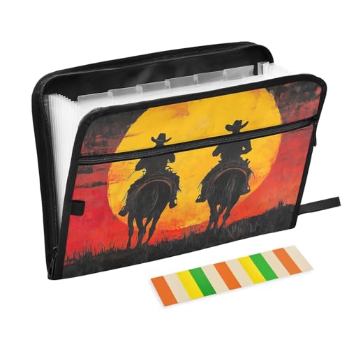 KLL Akkordeon-Aktenordner, Fächermappe, Akkordeon-Aktenordner, Organizer, erweiterbar mit Taschen für Auto, Western Cowboys, Steppe, Sonnenuntergang KLL Akkordeon-Aktenordner, Fächermappe, Akkordeon-Aktenordner, Organizer, erweiterbar mit Taschen für Auto, Western Cowboys, Steppe, Sonnenuntergang von KLL