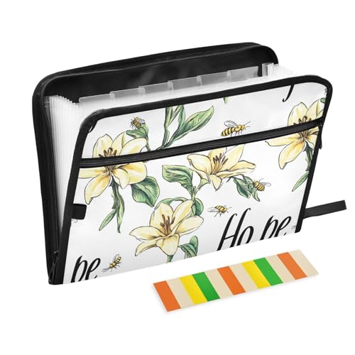 KLL Akkordeon-Aktenordner, Fächermappe, Organizer, Erweiterungsmappe, legale Größe, erweiterbar mit Reißverschluss, für Speisekarten für Restaurants, Beauty Lily White von KLL