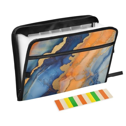KLL Akkordeon-Aktenordner, Fächermappe, Organizer, Fächermappe mit Reißverschluss, für Büro, Marmor, Orange, Königsblau KLL Akkordeon-Aktenordner, Fächermappe, Organizer, Fächermappe mit Reißverschluss, für Büro, Marmor, Orange, Königsblau von KLL