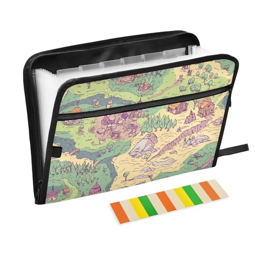 KLL Akkordeon-Aktenordner, Papier-Ordner, Poly-Aktenordner, Büro-Aktenordner mit Reißverschluss für Büro-Klemmbrett, Boho, magische Dorfkarte KLL Akkordeon-Aktenordner, Papier-Ordner, Poly-Aktenordner, Büro-Aktenordner mit Reißverschluss für Büro-Klemmbrett, Boho, magische Dorfkarte von KLL