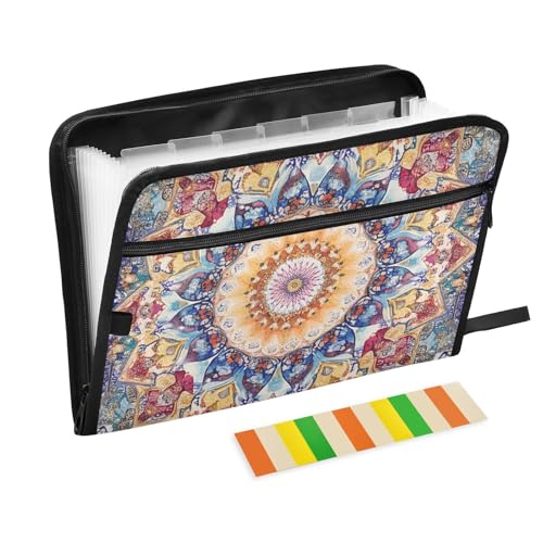 KLL Akkordeon-Aktenordner, Papier-Organizer, Ordner, Akkordeon-Organizer mit Reißverschluss und Taschen für Auto, Boho, Vintage-Mandala KLL Akkordeon-Aktenordner, Papier-Organizer, Ordner, Akkordeon-Organizer mit Reißverschluss und Taschen für Auto, Boho, Vintage-Mandala von KLL