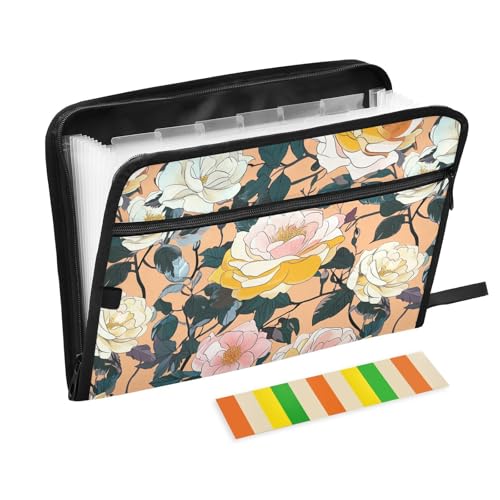KLL Akkordeon-Aktenordner, Papier-Organizer, Ordner, Poly-Aktenordner, Büro-Aktenordner mit Taschen für die Arbeit, Rose Reverie Pfirsich von KLL