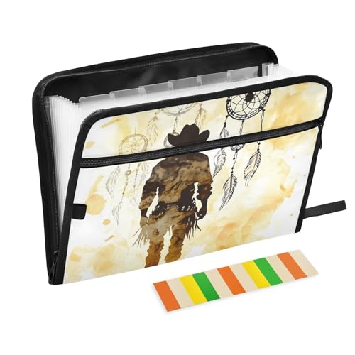 KLL Akkordeon-Aktenordner, legale Größe, Organizer, Dokumentenmappe mit Taschen für Auto, Western-Cowboy-Traumfänger, Tribal-Boho, Gelb von KLL