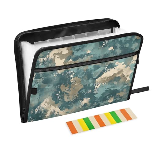 KLL Akkordeon-Aktenordner, legale Größe, Organizer mit Etikett, Hängeregistasche mit Reißverschluss für Büro-Klemmbrett, Armee-Camouflage, Blaugrün, Camouflage von KLL