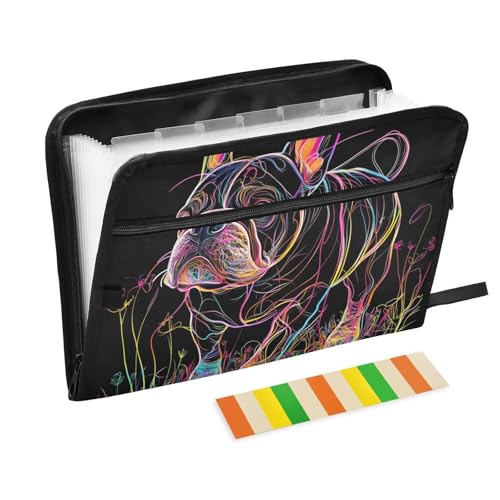 KLL Akkordeon-Aktenordner für Dokumente, erweiterbare Mappe zum Aufhängen, erweiterbare Datei mit Taschen für Klassenzimmer, niedliche Bulldogge von KLL
