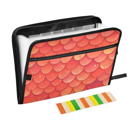 KLL Akkordeon-Aktenordner zum Aufhängen, Fächermappe, Akkordeon-Aktenordner, Akkordeon mit Taschen für taktisches, schuppiges Muster in Rottönen von KLL