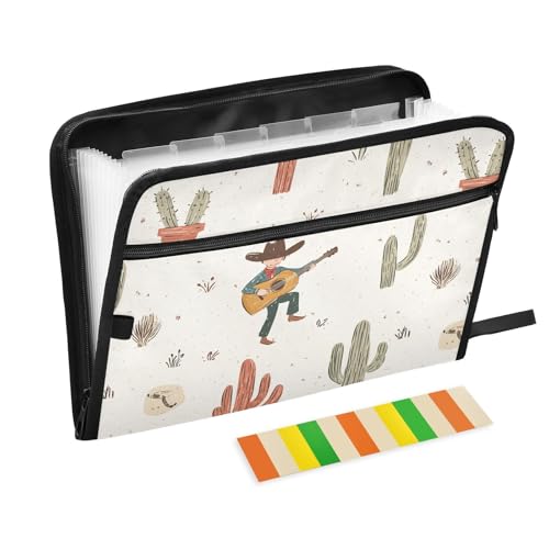 KLL Akkordeon-Aktenordner zum Aufhängen, Fächermappe, Fächermappe, tragbare Aktenmappe mit Reißverschluss für Auto, Western-Cowboy, Boho, Kaktus, Wildnis von KLL