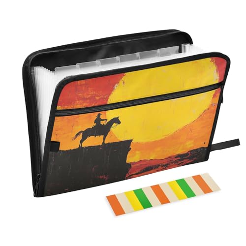 KLL Aktenordner, Organizer, Aktenordner, Taschen-Hängeregistratur, Poly-Hängeregistraturen mit Reißverschluss für Büro-Klemmbrett, Western-Clubboys Cliff Sunset von KLL