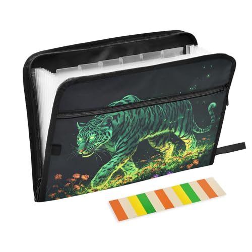 KLL Aktenordner, Organizer, Fächermappe, Akkordean, Aktenordner mit Ordnern mit Taschen für Zahnärzte, grüner Leopard von KLL