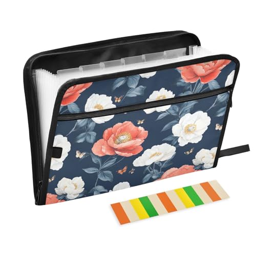 KLL Aktenordner, Organizer, Tasche, erweiterbar, Akkordeon-Datei mit Reißverschluss für die Arbeit, niedliche Pfingstrose, Marineblau KLL Aktenordner, Organizer, Tasche, erweiterbar, Akkordeon-Datei mit Reißverschluss für die Arbeit, niedliche Pfingstrose, Marineblau von KLL