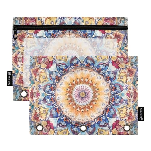KLL Boho-Mandala-Bleistifttasche mit 3 Löchern für Ringe, Ordner, Organizer mit 3 Löchern, für Büro, Zuhause, Reisen, Karten, Aufbewahrungsbehälter von KLL