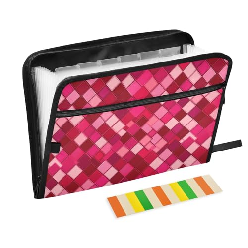 KLL Erweiterbare Aktenordner, Fächer, Fächer, erweiterbar, tragbarer Aktenordner mit Reißverschluss für die Schule, Hot Pink / Rot von KLL
