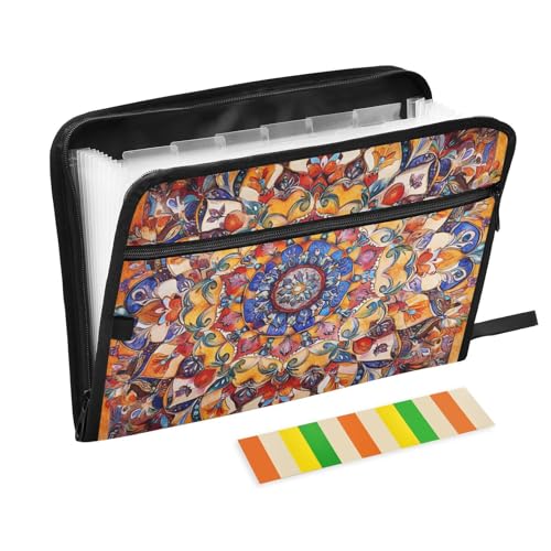 KLL Erweiterbare Aktenordner, Fächermappen, Poly-Aktenordner, Organizer mit Reißverschluss für Militär, Bohemian-Muster, Boho, Vintage-Mandala KLL Erweiterbare Aktenordner, Fächermappen, Poly-Aktenordner, Organizer mit Reißverschluss für Militär, Bohemian-Muster, Boho, Vintage-Mandala von KLL
