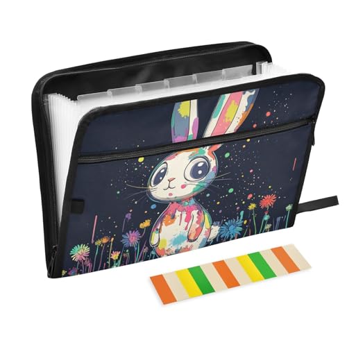 KLL Erweiterbare Aktenordner, Taschen-Ordner, Organizer, Fächermappe, Hängeregistasche mit Taschen für Schule, ästhetisches Kaninchen von KLL