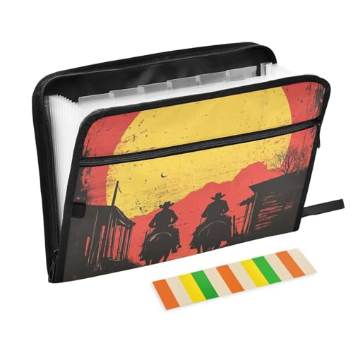 KLL Erweiterbare Aktenordner, legale Größe, Kunststoff, Akkordeon-Datei, Hängemappe, erweiterbare Datei mit Reißverschluss, für medizinische Referenz, Western Cowboys Canyon Sunset House von KLL