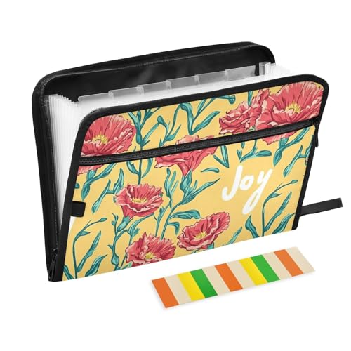 KLL Erweiterbare Aktenordner Aktenordner Erweiterbare Briefablage Hängende Erweiterbare Datei mit Taschen für Büro, Retro Dianthus Gold von KLL