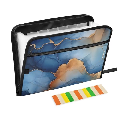 KLL Erweiterbare Aktenordner mit Taschen, Büro-Aktenordner, Organizer mit Taschen für Baustelle, Marmor, Terrakotta, Marineblau von KLL