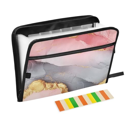 KLL Erweiterbare Schnellhefter Aktenordner Taschen Aktenordner Akkordeon Hängeregistasche mit Taschen für Krankenpflege, Marmor Blush Grey von KLL