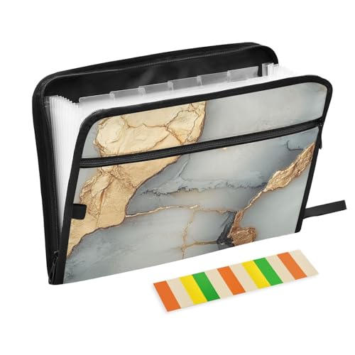 KLL Erweiterbarer Aktenordner Pocket Akkordeon Ordner Kunststoff Hängeregistische Größe Datei mit Taschen für Küche, Marmor Beige Grau von KLL