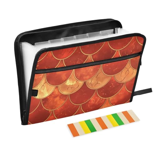 KLL Erweiterbarer Aktenordner aus Kunststoff, Fächermappe mit Taschen für Büro-Klemmbrett, rote Fischschuppe KLL Erweiterbarer Aktenordner aus Kunststoff, Fächermappe mit Taschen für Büro-Klemmbrett, rote Fischschuppe von KLL
