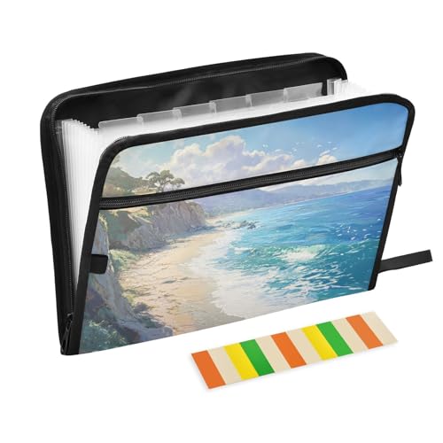 KLL Erweiterbarer Aktenordner aus Kunststoff, Hängeregistratur-Organizer mit Reißverschluss und Taschen für Meetings, Kaliforniens sonnige Strände von KLL