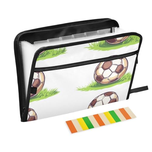 KLL Erweiterbarer Aktenordner mit Trennwänden, Taschen-Organizer, Papier-Aktenordner mit Taschen für Klassenzimmer, Fußballgras, Weiß von KLL