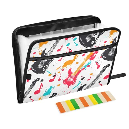 KLL Fächermappe, Akkordean, Fächermappe, Organizer mit Reißverschluss und Taschen, für Militär, Retro-Musik, Rock, Weiß von KLL