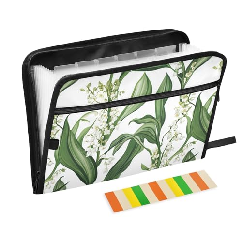 KLL Fächermappe, Akkordean, Monatsmappe, Aktenordner, Fächermappe mit Taschen für taktische Zwecke, Retro, Maiglöckchen, Weiß von KLL