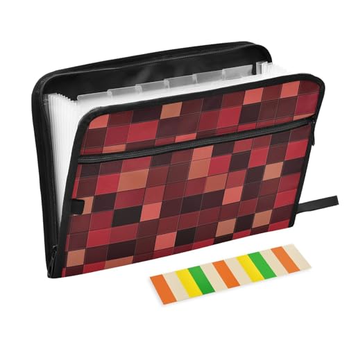 KLL Fächermappe, Fächermappe, erweiterbar, mit Ordnern mit Taschen für Büro, Quadrate, Burgunderrot von KLL