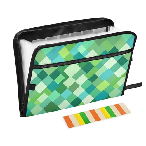 KLL Fächermappe, Fächermappe, erweiterbare Mappe, Hängeregistrature, Hängeregistrature, mit Taschen für Klassenzimmer, Rautenmuster, Türkisgrün von KLL