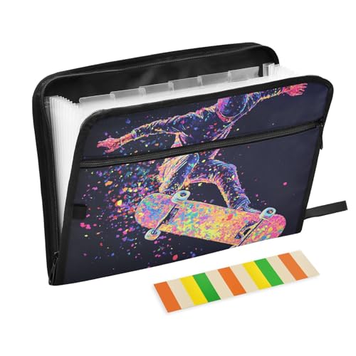 KLL Fächermappe, Papier-Organizer, Ordner, Poly-Aktenordner, Büro-Papier-Organizer mit Reißverschluss für medizinische Referenzen, Skateboard, Lila von KLL