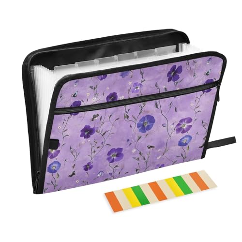 KLL Fächermappe, Taschen-Ordner, Organizer, Dokumentenmappe, Rechtsgröße, Datei mit Taschen für Auto, rustikales Petunien-Lila von KLL