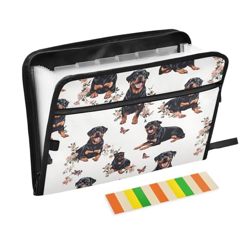 KLL Fächermappen, Dateiordner, erweiterbare Dateiordner, Kunststoff, Dokumententasche mit Taschen für Auto, süße Rottweiler-Hunde, Weiß KLL Fächermappen, Dateiordner, erweiterbare Dateiordner, Kunststoff, Dokumententasche mit Taschen für Auto, süße Rottweiler-Hunde, Weiß von KLL