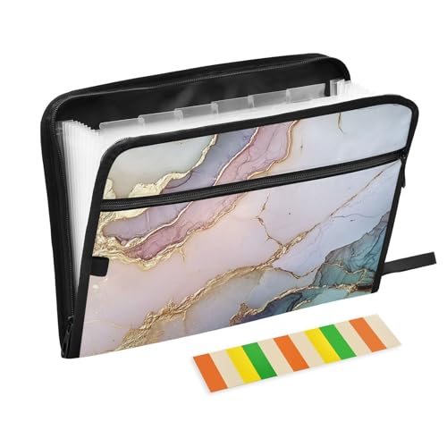KLL Fächermappen, Ordner, legale Größe, Taschenmappen, Brief, Büro, Papier-Organizer mit Taschen für Krankenpflege, Schule, Marmor, Blush Neutral von KLL