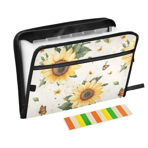 KLL Hängemappe, Akkordean, Aktenordner, Fächermappe, Büro, Papier-Organizer mit Taschen für Zahnärzte, rustikale Sonnenblume, neutral von KLL