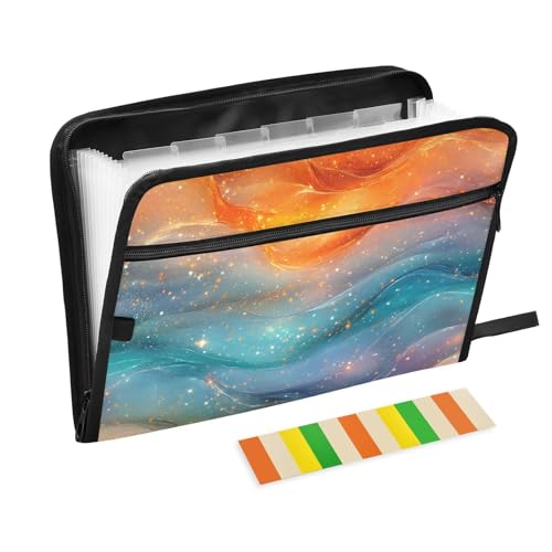 KLL Hängemappe, Akkordeon-Ordner, Aktenordner, Hänge-Organizer mit Reißverschluss für Auto, Orange, Blaugrün, Regenbogen von KLL