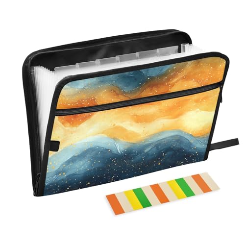 KLL Hängemappe, Akkordeon-Ordner, Kunststoff, Hängeregistraturmappe mit Reißverschluss, für Schule, Orange, Marineblau, Salbeigrün von KLL