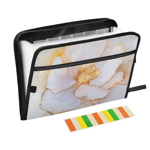 KLL Hängeregistratur-Ordner, Aktenordner, legale Aktenordner, Hängeregistratur-Organizer, erweiterbar mit Taschen für Krankenpflege, Marmor, Weiß, Beige von KLL