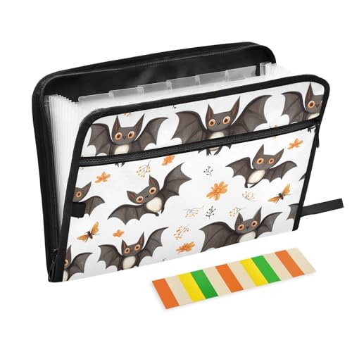 KLL Hängeregistratur-Ordner, Fächermappe, Organizer, Hängeregistraturtaschen, Büro-Aktenordner mit Taschen für Speisekarten für Restaurants, Cartoon-niedliche Fledermäuse, Weiß von KLL
