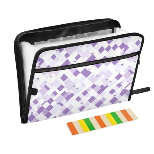 KLL Hängeregistratur-Ordner, Fächermappe mit Taschen, tragbarer Aktenordner mit Taschen für Büro-Klemmbrett, violett-weiße Schmetterlinge von KLL