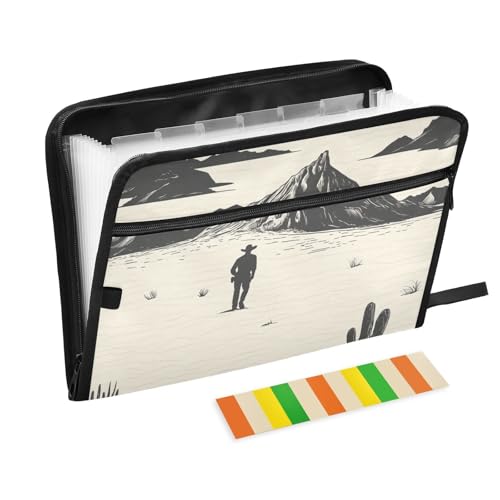 KLL Hängeregistratur-Ordner, Papier-Aktenordner, Organizer mit Ordnern mit Taschen für Krankenpflege, Western-Cowboy, Boho, Kaktus, Cowboy, Berge von KLL
