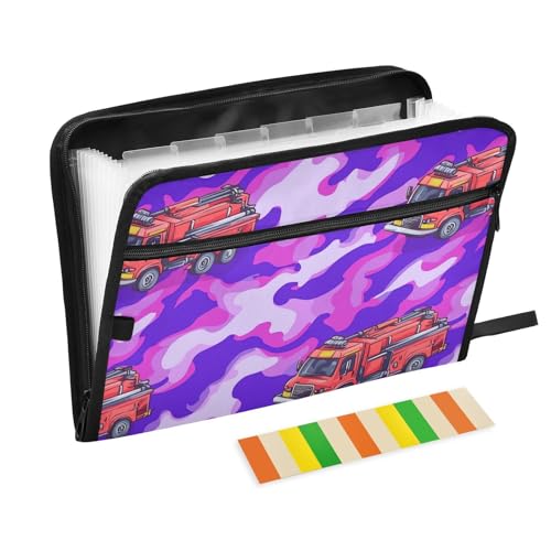 KLL Hängeregistraturmappe Erweiterbare Hängeregistraturmappe Kunststoff Fächermappe Dokumentenmappe mit Taschen für Zahnarzt, Kämpfer Rot Feuerwehrauto Lila von KLL
