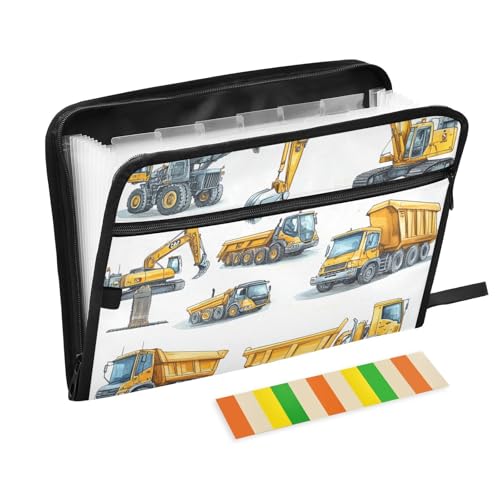 KLL Hängeregistraturmappe Papier Organizer Ordner Aktenordner Kunststoff Aktenordner Akkordeon mit Taschen für Krankenpflege, Baufahrzeuge Weiß von KLL