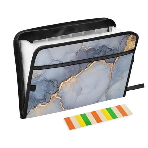 KLL Hängeregistraturmappe mit Taschen, Fächermappe mit Reißverschluss, für Arbeit, Marmor, Grau, Silber von KLL