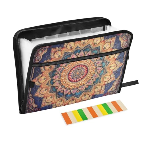 KLL Hängeregistraturmappe mit Trennwänden, Fächermappe, Büro-Aktenordner mit Taschen für taktische, böhmische Vintage-Mandala von KLL