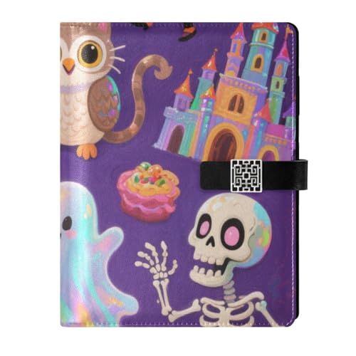 KLL Leder-liniertes Spiralnotizbuch, Leder-Notizbuch für College, tragbar, Orange, Halloween, Kürbis, 17 x 24 cm von KLL