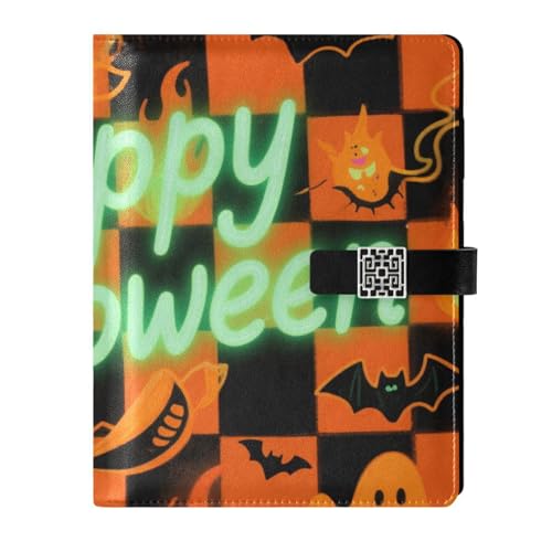 KLL Leder-liniertes Spiralnotizbuch, Leder-Notizbuch für College, zartes Halloween, Orange und Schwarz, Kürbis, 17 x 24 cm von KLL