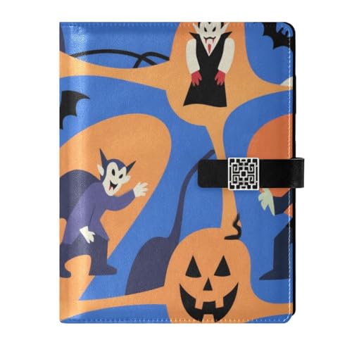 KLL Notizbuch mit Lederfutter, College-Lineal für Tagebuch, wasserdichter Einband, Halloween, orangefarbener Kürbis, 17 x 24 cm von KLL