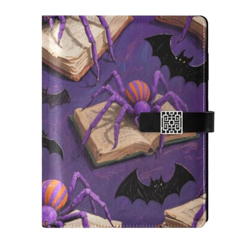 KLL Notizbuch mit Lederfutter, College-Lineal für Tagebuch, wasserdichter Einband, violetter Spinne und Fledermaus für Halloween, 17,5 x 24,6 cm KLL Notizbuch mit Lederfutter, College-Lineal für Tagebuch, wasserdichter Einband, violetter Spinne und Fledermaus für Halloween, 17,5 x 24,6 cm von KLL